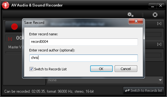 AV Audio & Sound Recorder - Proprietà tracce registrate