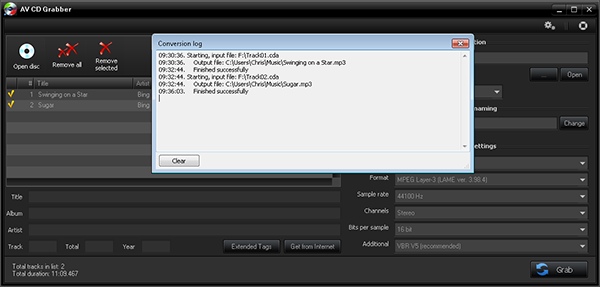 AV CD Grabber - Log conversione Screenshot