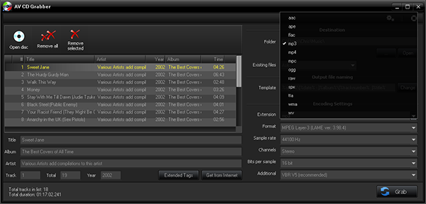AV CD Grabber - Formati Output Screenshot