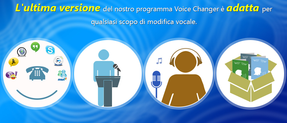 L'ultima versione del nostro programma Voice Changer  adatta per qualsiasi scopo di modifica vocale.